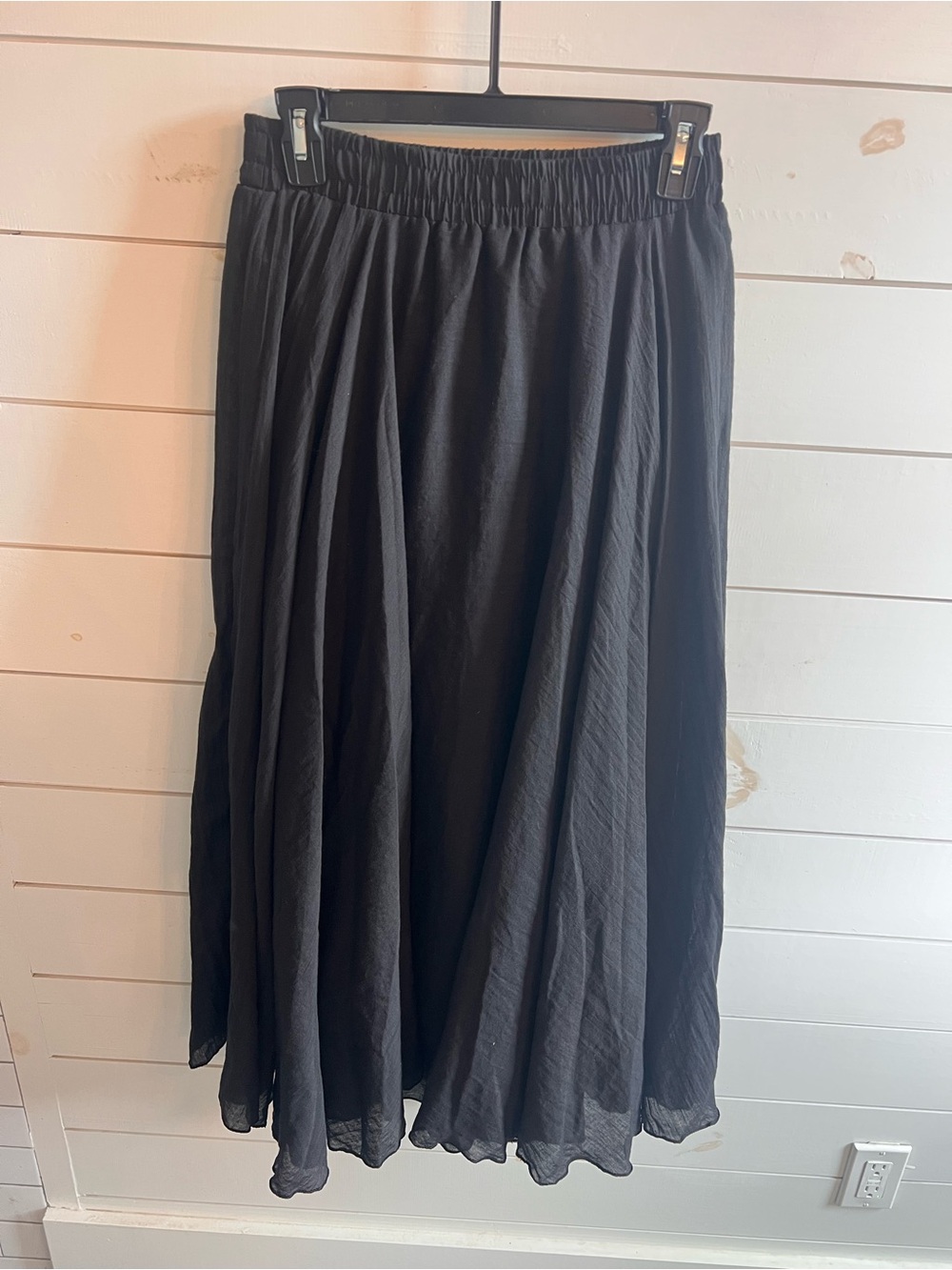 Black Flowing Women's linen Skirt - Elastic Waist